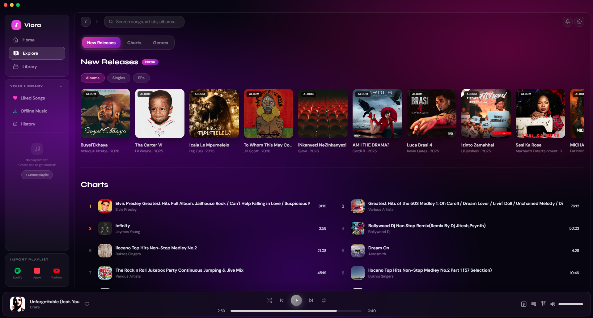 Viora music player running on Windows